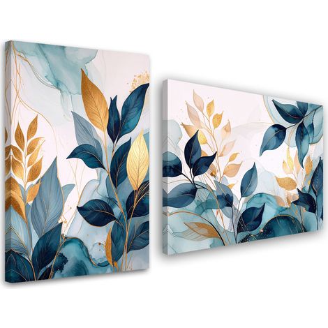 Set de tableaux sur toile  Feuilles turquoise plantes 2 x 20x30