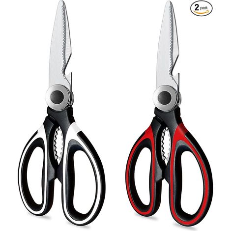 Lot de 2 ciseaux de cuisine : ciseaux multifonctions robustes, lavables au lave-vaisselle, ultra-affûtés pour tous les aliments, la viande, la volaille et les légumes. (1/4)