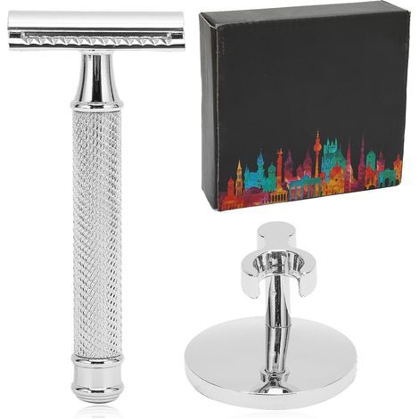 Nouveau rasoir manuel double tranchant 2024, kit de rasage de sécurité pour hommes, couleur argent (sans lame) (1/5)