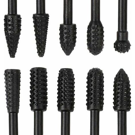 MINE 10 Pcs Fraise Metal Noir 6.3mm 1/4 Antirouille Acier Carbure De Tungstène Set Râpe Forets Fraises Rotatives En Outils Pour Bois Dremel Sculpture Faire Modèle Polir Bricolage (1/5)