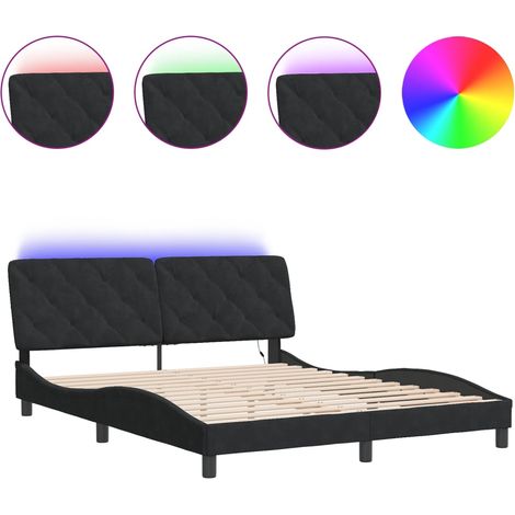 Lit double  Lit adulte  Cadre de lit avec LED sans matelas noir 160x200 cm velours