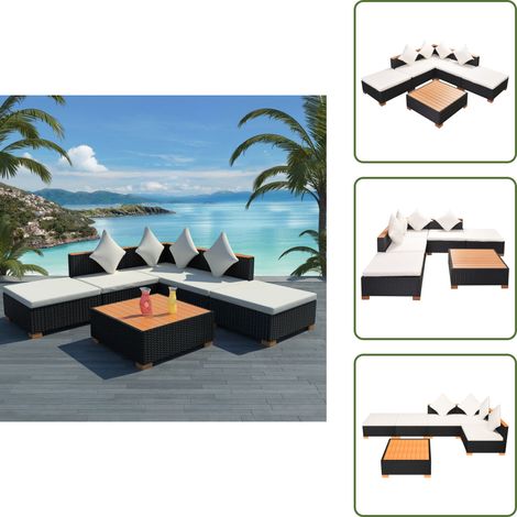 Cuscini per divano - vidaXL Set Divani da Giardino 6 pz con Cuscini in Polyrattan Nero - Divano angolare