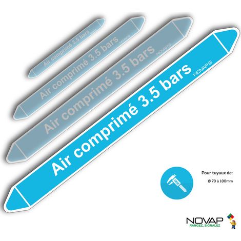 Planche de 2 marqueurs de tuyauterie 450 x 52 mm pour Ø 70 à 100 mm - Air comprimé 3,5 bars - 4707693