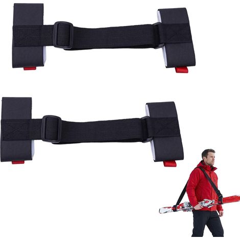 2 Pièces Bandoulière de Ski, Porte - Porte-Épaules Réglables avec Boucle Rembourrée - Pratique pour Transporter Facilement Skis et Bâtons, Noir (1/5)