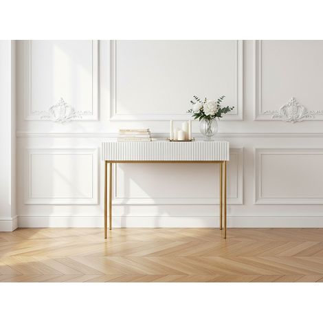 Bobochic – Console 2 tiroirs Kasha – Longueur 100 cm, largeur 37 cm, hauteur 82 cm – Panneaux de particules, pieds métal – Style contemporain (1/5)
