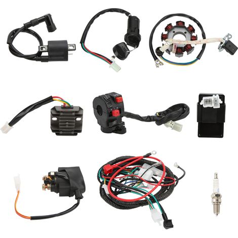 Kit de Faisceau Électrique pour Moto 125cc 150cc 200cc 250cc, avec Électrovanne, Bougie d'Allumage, CDI et Redresseur, Fil de Câblage Complet (1/5)