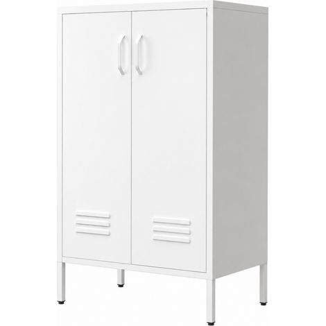 Armoire Métallique avec 2 Portes et 2 Étagères Réglables pour Cuisine et Bureau, 98 x 42 x 21.5 cm, Blanche (1/5)