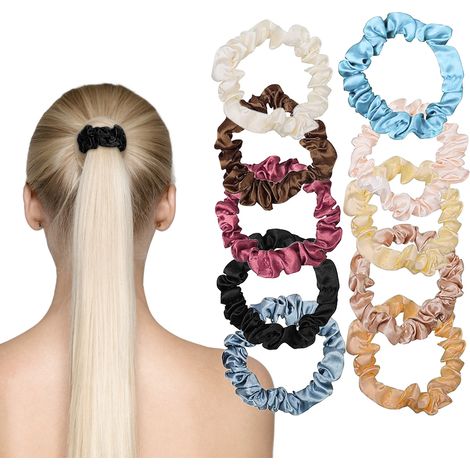 10 Chouchous en satin, élastiques fins, non glissants, pour queue de cheval, accessoires cheveux femmes filles (1/5)