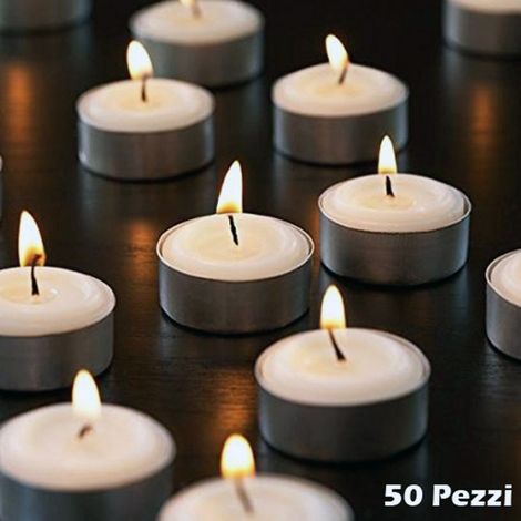 TrAdE Shop Traesio - Set 50 Pz. Tealight Candele Tea-light In Cera Bianca Tonde 575gr Durata 4 Ore - (1/3)