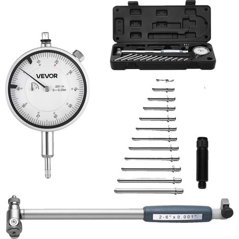 Ensemble d'outils de mesure VEVOR, indicateur à cadran 0,03 mm, alésage 50,8-152,4 mm, Tout-en-un, Indicateur de diamètre interne (1/2)