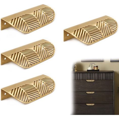 Lot de 4 poignées de tiroir dorées – Feuille d'or brossé – Métal – Pour cuisine, meubles et placards – Élégantes (1/5)
