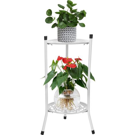 Trintion 2-Tier Metal Plant Stand, 50 30cm, Garden Terrace Decoration, Flower Stand, Bonsai Holder, Home Decor, Patio Office Garden, White (1/5)