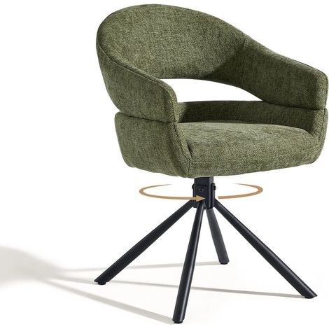 Single Swivel Dining Chair Fabric Modern Accent Armchair with 360-Degree Rotation Base Upholstered Occasional Tub Chair for Living Room Bedroom Green (1/5)