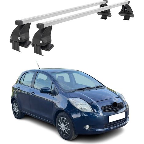 OMAC Dachträger Querträger Stahl für Toyota Yaris II 2006-2011 – Abschließbar – City-Crash-getestet – DIN 75302:2019 – ISO/PAS 11154:2006 – Max. 50 kg Silber (1/5)