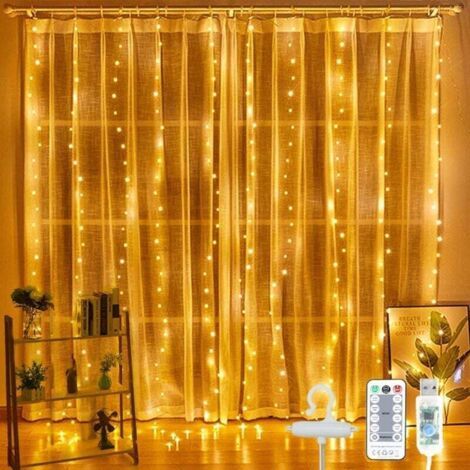 Luci a tenda, 3M3M Luci a stringa LED, 8 modalità di illuminazione bianco caldo, decorazione per finestre, Natale, matrimonio, compleanno, casa, patio