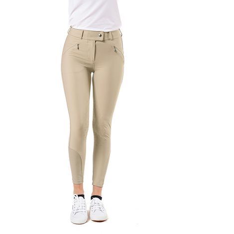10 anni, bianco: Pantaloni equitazione da ragazzo modello EVO in tessuto tecnico con grip al ginocchio