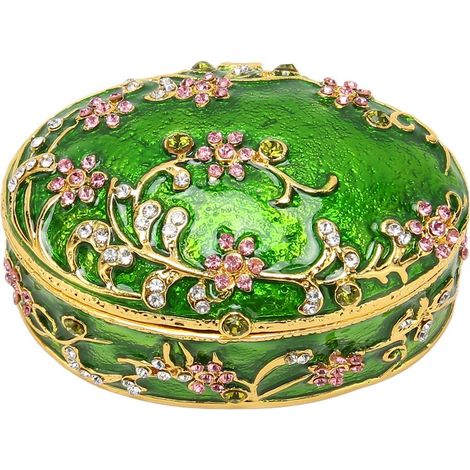 Handbemaltes Schmuckkästchen mit realistischen grünen Blüten, klassischen Details, mit Scharnier zur Aufbewahrung von Ringen und Ohrringen (1/5)