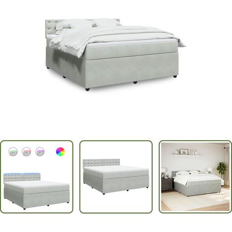 vidaXL Surmatelas - Sommier à lattes de lit et matelas Gris clair 180x200cm Velours (1/5)