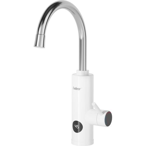 Grifo eléctrico de 220 V - 3,3 kW - Con calentador de agua instantáneo para cocina - Grifo de agua caliente giratorio 360° - Con pantalla digital de 30 a 45 °C - Blanco (1/5)