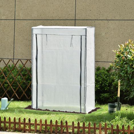 Serra da giardino, serra da balcone, copertura in PE rinforzato, struttura in acciaio, porta avvolgibile con cerniera, 100 x 50 x 150 cm, bianca
