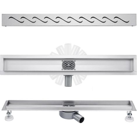 Duschrinne 80 cm 360 Grad Sehr Flach Edelstahl Bodenablauf Siphon mit Geruchsstop Größen 30cm -100 cm Ablaufrinne für Badezimmer Duschablauf Komplettset (1/5)