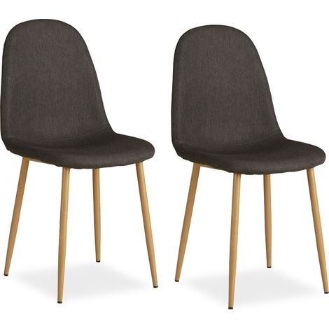 Set di 2 sedie da cucina sala da pranzo comode e moderne in tessuto antracite, gambe in metallo effetto legno CDS06103