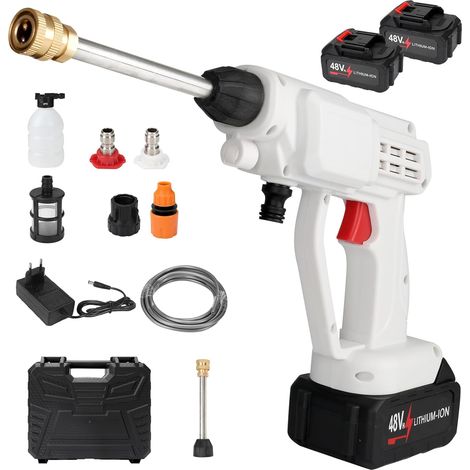 Idropulitrice ad Alta Pressione Alimentata a Batteria, Lavatrice Elettrica ad Alta Pressione Senza Fili da 48 V, Pistola per Pulizia Portatile con 2 batterie, Tubo da 5 m per Auto Giardino Domestico (1/5)