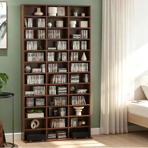 Estantería vertical, 36 compartimentos regulables, para CD, DVD y libros, marrón DESVIAE (1/5)