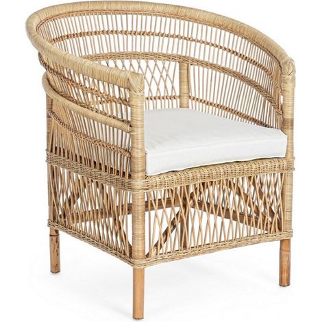 Poltrona "Josefina" per interno, in Rattan naturale con cuscino h 86 cm (1/5)