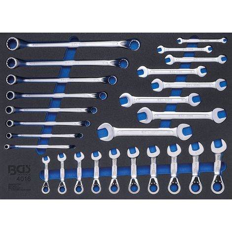 BGS  Inserción  de  carro  de  taller  3/3:  Llave  de  boca  doble  / Llave  de  anillo  doble  / Llave  combinada  de  carraca  26  piezas.  -  4016 (1/2)
