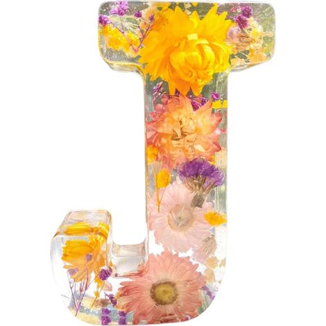 Lampe De Nuit En Résine - Lettres Alphabet Avec Fleurs Séchées - Éclairage LED Doux Pour Chambre Ou Salon - Modèle Personnalisable - 1 Pièce (1/4)