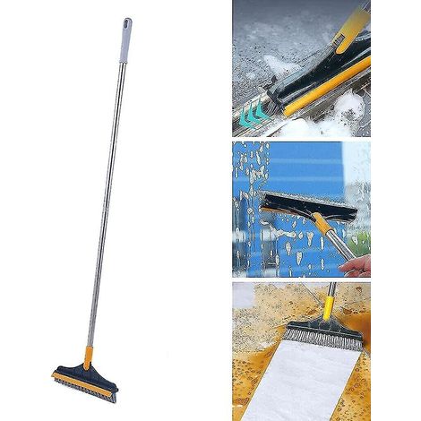 Brosse de nettoyage de sol 2 en 1 à tête rotative et long manche pour le nettoyage de la douche, jaune et verte (1/5)