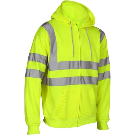 Veste homme haute visibilité réfléchissante avec capuche, sécurité chantier, imperméable, coupe-vent, taille L, idéale travail nuit et extérieur. (1/4)