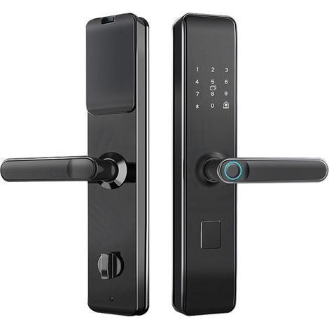 Intelligentes Türschloss mit Fernzugriff und -überwachung, biometrischem Fingerabdrucksensor, mehrfacher Entriegelungsfunktion und USB-Notstromversorgung. (1/5)