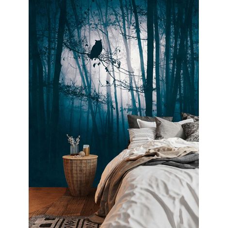 Papier peint intissé Arbres & Forêt Bleu, Noir, Anthracite - 3,71 x 2,8 m (1/3)