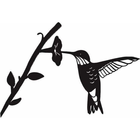 Vogelsilhouette aus Metall – Schwarze Vogelsilhouette aus Schmiedeeisen, Vögel auf einem Ast, Kolibri-Wanddeko für Haus, Garten, Hof, Terrasse und Außenbereich