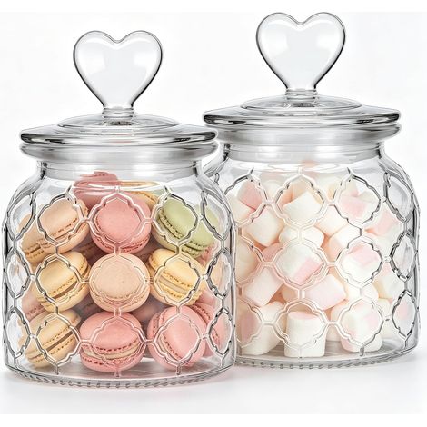 Bocaux en verre avec couvercles hermétiques, 650 ml, lot de 2, à carreaux (1/5)