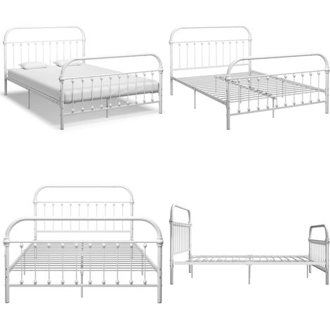 Cadre de lit sans matelas et tête de lit blanc métal 160x200 cm - Cadre De Lit - Lit Double - Lit Metal - Lit Design - Literie - Home & Living (1/5)