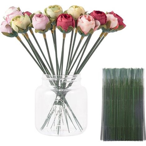 100 steli di fiori in plastica e bastoncini di filo metallico per bouquet fai da te (1/5)