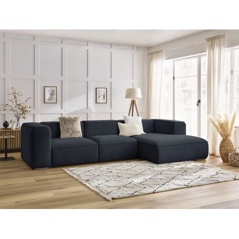 BOBOCHIC - Canapé d'angle fixe ZEPHYR Angle droit Bleu foncé (1/5)