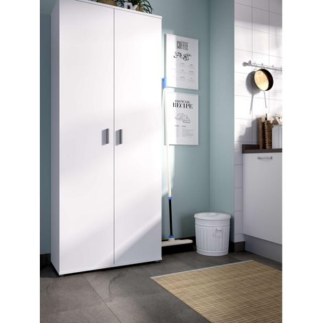 Armario multiusos Diego acabado blanco 2 puertas escobero 78 cm(ancho) 190 cm(altura) 35 cm(fondo) (1/4)