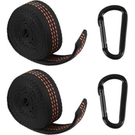 Lot de 2 Ensemble de Sangles pour Hamac avec Mousquetons - Fixation Robuste pour Balançoire, Camping, Siège Suspendu - Charge Max 300 kg - Polyester de Haute Qualité (1/5)