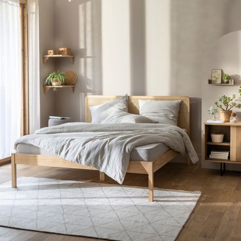 Lit adulte en pin massif tête de lit cannage ANNA 160x200 - LT17021 - ANNA (1/5)