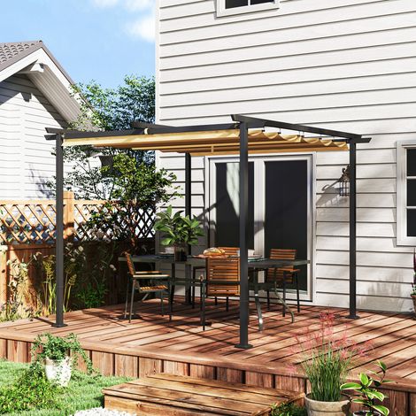 Pergola jardin 3x3m toit réglable cadre métallique protection UPF30+ porche patio, beige