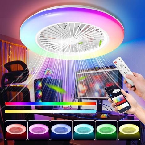 Ventilador de techo RGB con luz y mando a distancia - 49 cm de diámetro - Lámpara de techo LED inteligente
