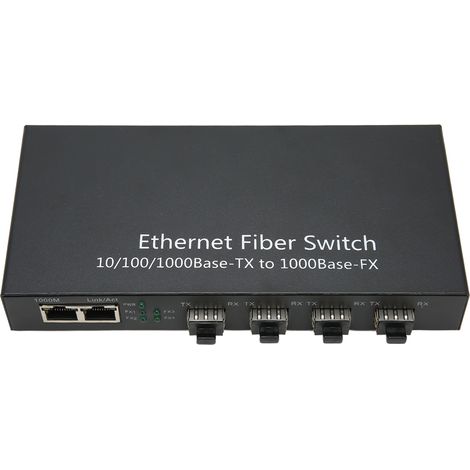 Commutateur Fibre Ethernet SFP 4 ports optiques 2 ports électriques 10/100/1000M, transmetteur fibre jusqu'à 120km, 100-240V prise US. (1/5)