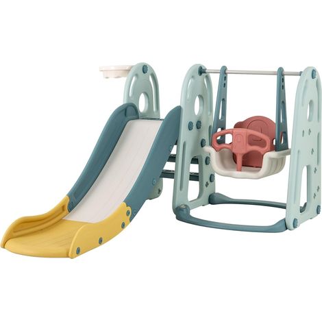 Goplus – Toboggan 4 en 1 intérieur extérieur pour enfant – Longueur 150 cm – Balançoire réglable 3 hauteurs – Panier de basket – Charge 30 kg (1/5)
