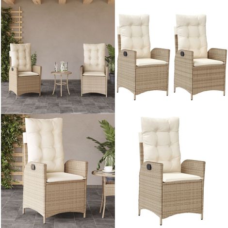 Chaises inclinables de jardin lot de 2 et coussins beige rotin - Chaise de jardin avec coussin - Chaise de jardin beige (1/5)