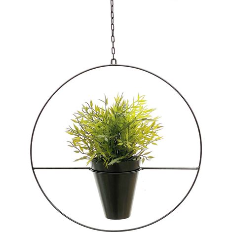 DanDiBo Blumenampel Innen Metall Wand Schwarz Matt Hängepflanzen Ø 40 cm KW446 mit Topf Pflanzenhänger Blumenhänger Topfhänger Blumen Blumentopfhänger Hängetopf (1/4)