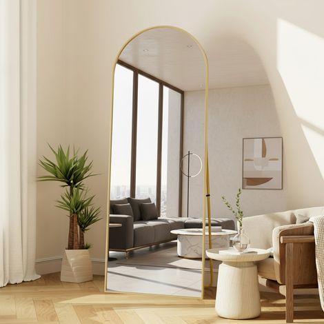 Specchio da Terra ad Arco 164x54 cm - Grande Specchio a Figura Intera con Cornice in Alluminio - Autoportante o da Parete - Oro (1/5)